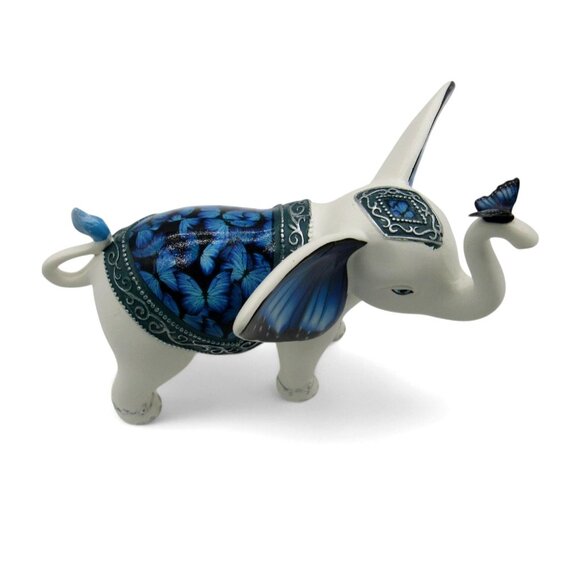 Hamilton Collection BLUE MAJESTY Elephant Figurine Butterfly and Floral Details - Picture 5 of 11